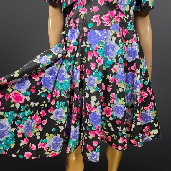 Vintage 80 Dark Floral Swing Dress With Bolero Jacket Size S Romantic Feminine - Picture 4 of 10